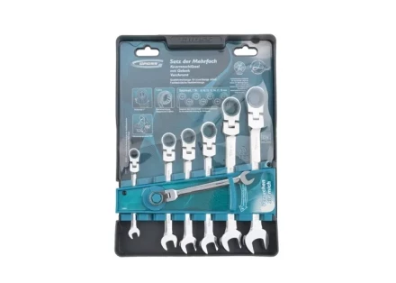 Набор ключей комбинированных с трещоткой, 8 - 19 мм, 7шт., шарнирные, CrV GROSS 14891 купить в Губкинске