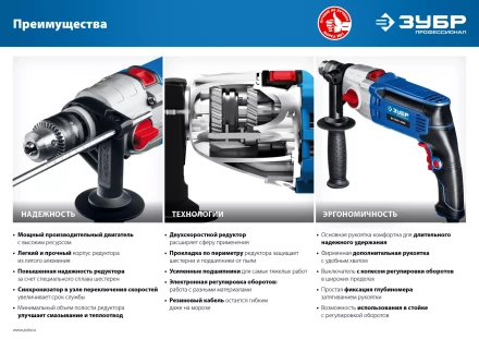 Дрель ударная двухскоростная ДУ-П850-2 ЭРМ серия ПРОФЕССИОНАЛ купить в Губкинске