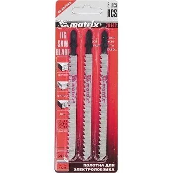 Полотна для электролобзика  по дереву, 3 шт., 75 х 2,5мм, HCS, EU- хвостовик  MATRIX 78141 купить в Губкинске