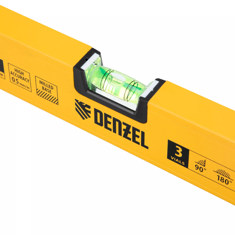 Уровень алюминиевый Denzel 33691, магнит, фрезерованный, 3 глазка (1 зеркал.), 0,5 мм/м, 600 мм купить в Губкинске