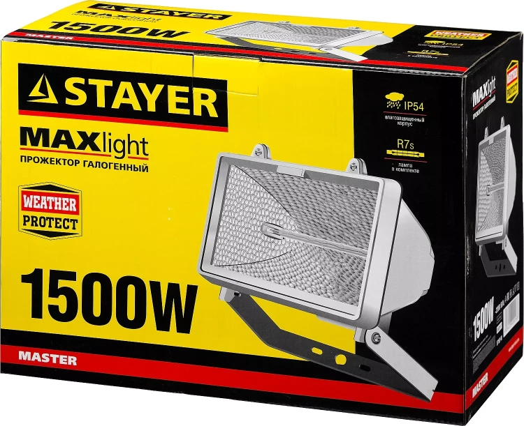 Прожектор STAYER "MASTER" MAXLight галогенный, с дугой крепления под установку, белый, 1500Вт 57107-W купить в Губкинске