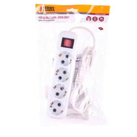 Удлинитель бытовой с заземлением и выключателем 3 м 4 розетки 10 A серия УХз10 Denzel 95976 купить в Губкинске