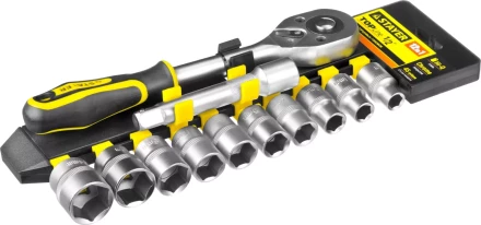 Набор STAYER &quot;STANDARD&quot;: Торцовые головки (1/2&quot;) на пластиковом рельсе, трещотка, удлинитель, 10-24мм, 12 предметов 27750-H12 купить в Губкинске