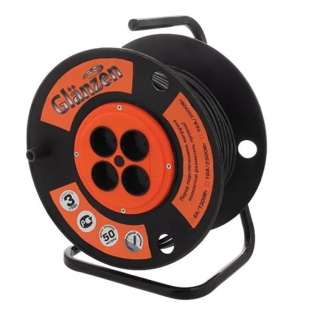 Удлинитель силовой на катушке GLANZEN 4 гн. ПВС 2х2,5 EB-50-008 купить в Губкинске