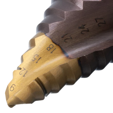 Сверло ступенчатое Denzel 723615, 9-12-15-18-21-24-27-30-33-36 мм, Р6М5К5, 6-гр. хвостовик купить в Губкинске