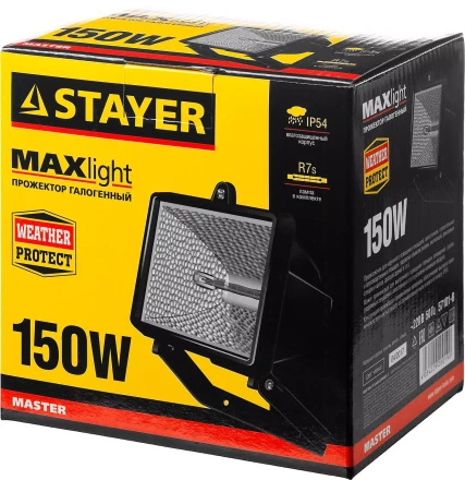 Прожектор STAYER &quot;MASTER&quot; MAXLight галогенный, с дугой крепления под установку, черный, 150Вт 57101-B купить в Губкинске