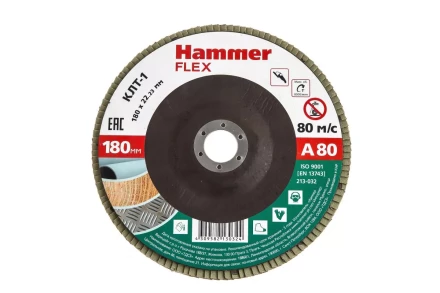 Круг Лепестковый Торцевой (КЛТ) HAMMER КЛТ 1 Ф180х22 Р80 213-032 купить в Губкинске