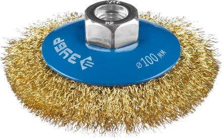 ЗУБР &quot;ПРОФЕССИОНАЛ&quot;. Щетка коническая для УШМ, витая латунированная стальная проволока 0,3мм, 100ммхМ14 35267-100_z02 купить в Губкинске
