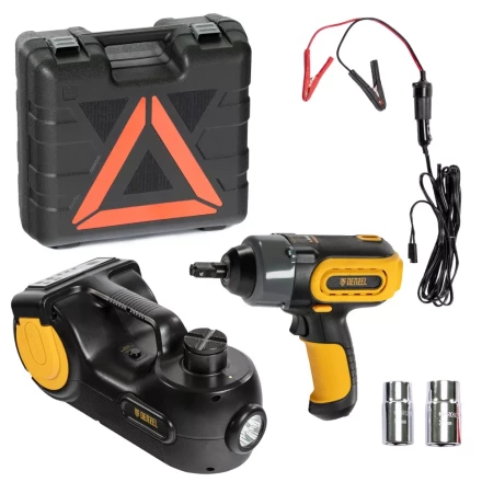 Домкрат электрогидравлический «3 в 1» (1,5 т), 12В, с гайковертом электрическим, в наборе  Denzel 51190 купить в Губкинске