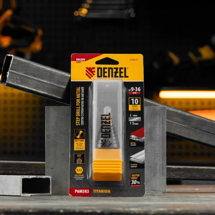 Сверло ступенчатое Denzel 723616, 4-6-8-10-12-14-16-18-20-22-24-26-28-30-32 мм, Р6М5К5, 6-гр. хвостовик купить в Губкинске