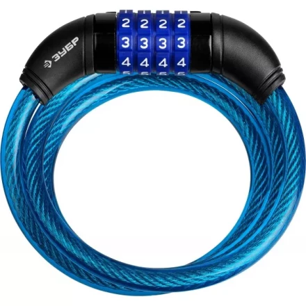 Замок ЗУБР &quot;ПРОФЕССИОНАЛ&quot;, тросовый, кодовый, с изменяемым кодом, длина троса - 950мм, d 10мм 37262-95_z01 купить в Губкинске