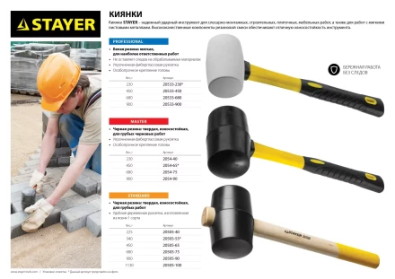 Киянка STAYER &quot;PROFI&quot; резиновая БЕЛАЯ, с фиберглассовой ручкой, 230г 20533-230 купить в Губкинске