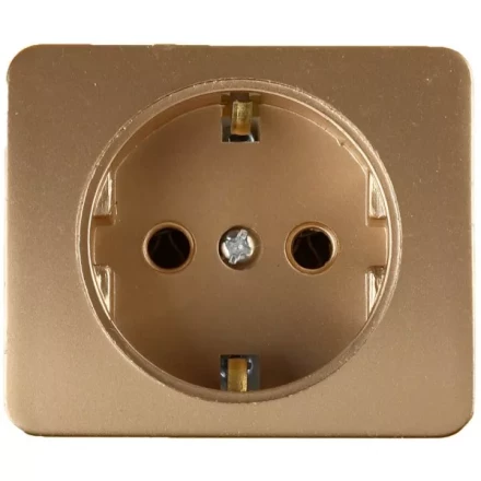 Розетка СВЕТОЗАР &quot;ГАММА&quot; с заземлением, одинарная, без вставки и рамки, цвет золотой металлик, 16А/~250В SV-54105-GM купить в Губкинске