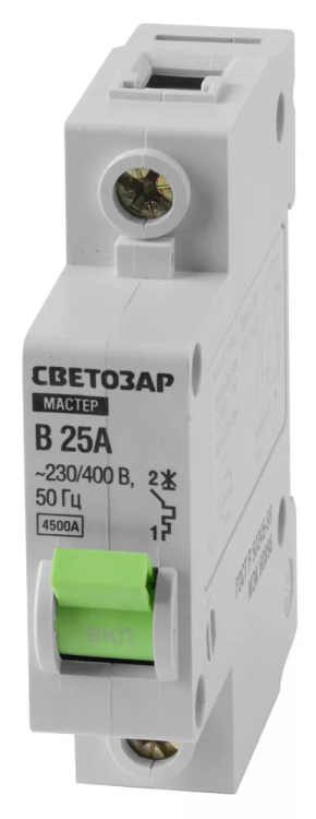 Выключатель СВЕТОЗАР автоматический, 1-полюсный, "B" (тип расцепления), 25 A, 230 / 400 В 49050-25-B купить в Губкинске
