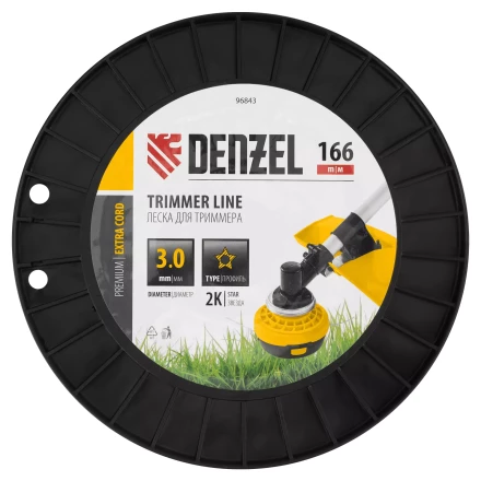 Леска для триммера двухкомпонентная звезда  Denzel 96843, 3,0мм х 166м, на DIN катушке EXTRA CORD купить в Губкинске