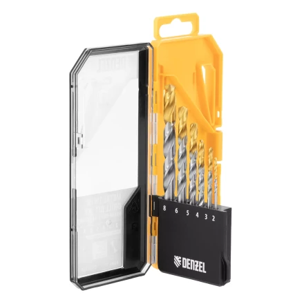 Набор сверл по металлу Denzel, 2-8мм, Р6М5-TiN, Golden Tip, 6 шт, 723000 купить в Губкинске