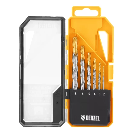 Набор сверл по металлу Denzel, 2-8мм, Р6М5-TiN, Golden Tip, 6 шт, 723000 купить в Губкинске