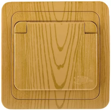 Розетка СВЕТОЗАР &quot;ГАММА&quot; с заземлением, одинарная с крышкой, цвет ольха, 16А/~250В SV-54110-A купить в Губкинске