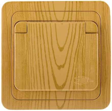 Розетка СВЕТОЗАР &quot;ГАММА&quot; с заземлением, одинарная с крышкой, цвет ольха, 16А/~250В SV-54110-A купить в Губкинске