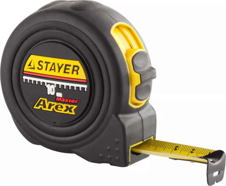 Рулетка STAYER "PROFI" "AREX", двухкомпонентный противоударный корпус, упрочненное полотно, 10м/25мм 3410-10_z01 купить в Губкинске