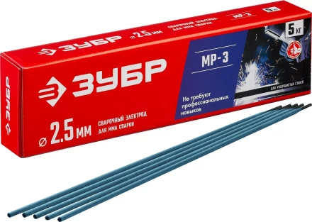 ЗУБР Д 2.5 х 350 мм, 5 кг в коробке, МР-3 рутиловый, электрод сварочный (40015-2.5) купить в Губкинске