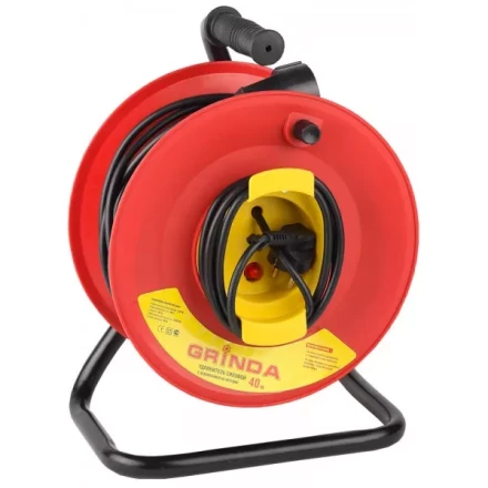 Удлинитель на катушке, 1 гнездо, евророзетка, 30м, заземление, защита от перегрузки, GRINDA 8-43665-30 купить в Губкинске