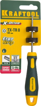 Отвертка KRAFTOOL, Cr-Mo-V сталь, двухкомпонентная противоскользящая рукоятка, TORX Hole, №8x60мм 250077-8-060 купить в Губкинске