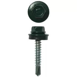 Саморезы ЗУБР "ПРОФЕССИОНАЛ" окраш., RAL 6005 зелен. насыщен., для крепл. кров. матер. к дерев. обреш., 4.8х29мм, 2500шт 4-300310-48-029-6005