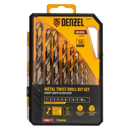 Набор сверл по металлу Denzel 723001, 1-10 мм, Р6М5-TiN, Golden Tip, 10 шт купить в Губкинске