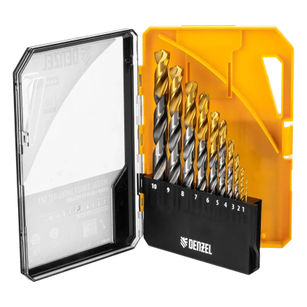 Набор сверл по металлу Denzel 723001, 1-10 мм, Р6М5-TiN, Golden Tip, 10 шт купить в Губкинске