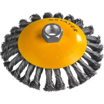 STAYER &quot;PROFESSIONAL&quot;. Щетка коническая для УШМ, жгутированная стальная проволока 0,5мм, 125ммхМ14 35135-125 купить в Губкинске