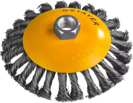 STAYER &quot;PROFESSIONAL&quot;. Щетка коническая для УШМ, жгутированная стальная проволока 0,5мм, 125ммхМ14 35135-125 купить в Губкинске