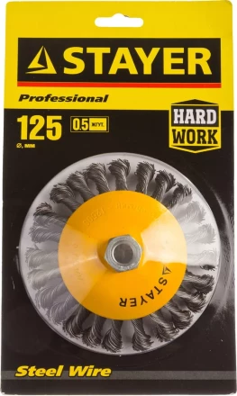 STAYER &quot;PROFESSIONAL&quot;. Щетка коническая для УШМ, жгутированная стальная проволока 0,5мм, 125ммхМ14 35135-125 купить в Губкинске