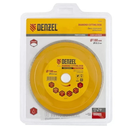 Диск алмазный отрезной сплошной 180 х 22,2 мм мокрая резка DENZEL артикул 73130 купить в Губкинске