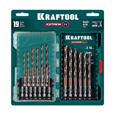 Набор сверл по металлу, хвостовик НЕХ-1/4, сталь М35-Со5% 29652-H19 купить в Губкинске