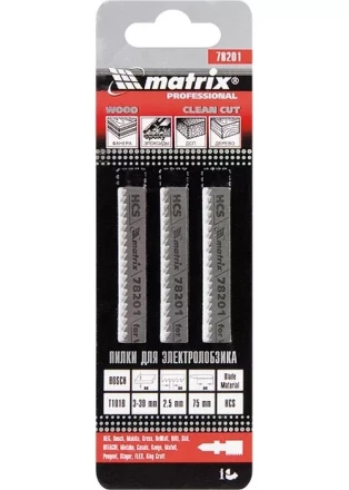 Полотна для электролобзика по дереву 3 шт T101B 75 х 2,5мм HCS MATRIX Professional 78201 купить в Губкинске