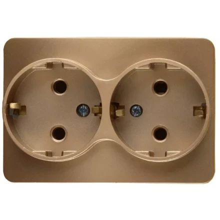 Розетка СВЕТОЗАР "ГАММА" с заземлением, двойная, без вставки и рамки, цвет золотой металлик, 16А/~250В SV-54107-GM купить в Губкинске