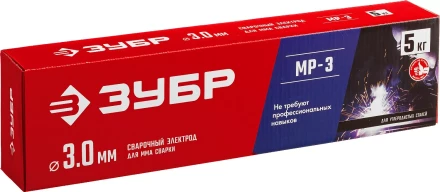 ЗУБР Д 3.0 х 350 мм, 5 кг в коробке, МР-3 рутиловый, электрод сварочный (40015-3.0) купить в Губкинске