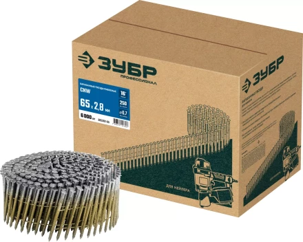 ЗУБР CNW 65 х 2.8 мм, барабанные гвозди рифленые, 6000 шт (305382-65) купить в Губкинске