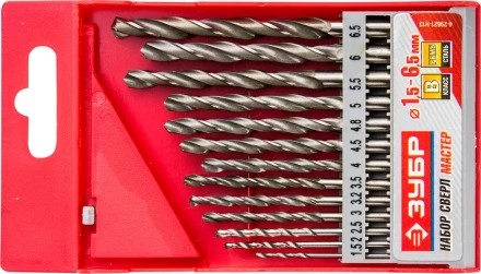 Набор ЗУБР &quot;МАСТЕР&quot;: Свёрла по металлу, цилиндрический хвостовик, быстрорежущая сталь Р6М5, 1,5-6,5мм, 13шт 4-29621-H13 купить в Губкинске