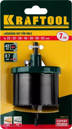 Пила сегментная наборная KRAFTOOL по дереву, 7 полотен: 25-32-38-45-50-56-62х42 мм 29580-H7-42 купить в Губкинске