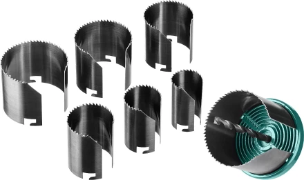 Пила сегментная наборная KRAFTOOL по дереву, 7 полотен: 25-32-38-45-50-56-62х42 мм 29580-H7-42 купить в Губкинске