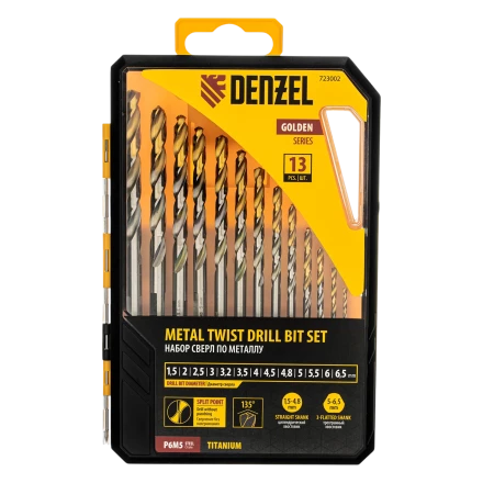 Набор сверл по металлу Denzel 723002, 1,5-6,5мм, Р6М5-TiN, Golden Tip, 13 шт купить в Губкинске