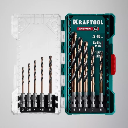 Набор сверл по металлу, хвостовик НЕХ-1/4, сталь М35-Со5% 29652-H10 купить в Губкинске