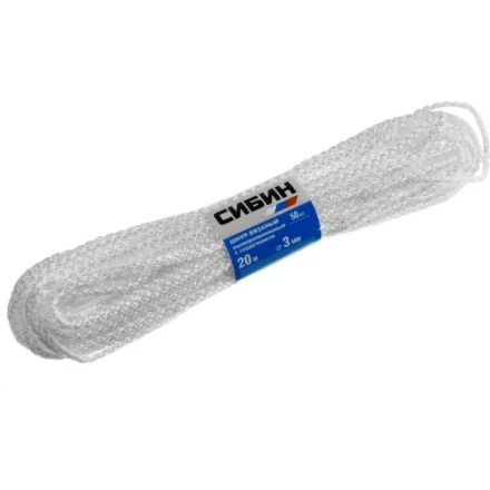 Шнур вязаный полипропиленовый СИБИН с сердечником, белый, длина 20 метров, диаметр 3 мм 50253 купить в Губкинске