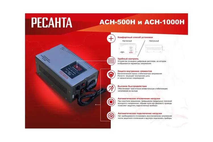 Стабилизатор напряжения Ресанта АСН-1000 Н 63/6/64 купить в Губкинске