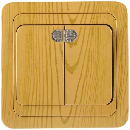 Выключатель СВЕТОЗАР &quot;ГАММА&quot; с подсветкой, двухклавишный, цвет ольха, 10A/~250B SV-54135-A купить в Губкинске