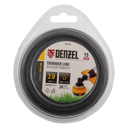 Леска для триммера двухкомпонентная звезда, 2,0мм х 15м,  FLEX CORD, Denzel 96216 купить в Губкинске