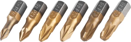 Набор JCB: Биты, хромомолибденовая сталь S2, титановое покрытие, 6 пред.: PZ№ 0,1,2х2шт,3х2шт, 25мм JPL002 купить в Губкинске