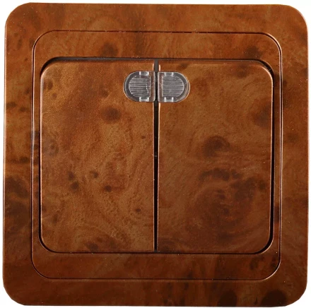 Выключатель СВЕТОЗАР &quot;ГАММА&quot; с подсветкой, двухклавишный, цвет орех, 10A/~250B SV-54135-N купить в Губкинске